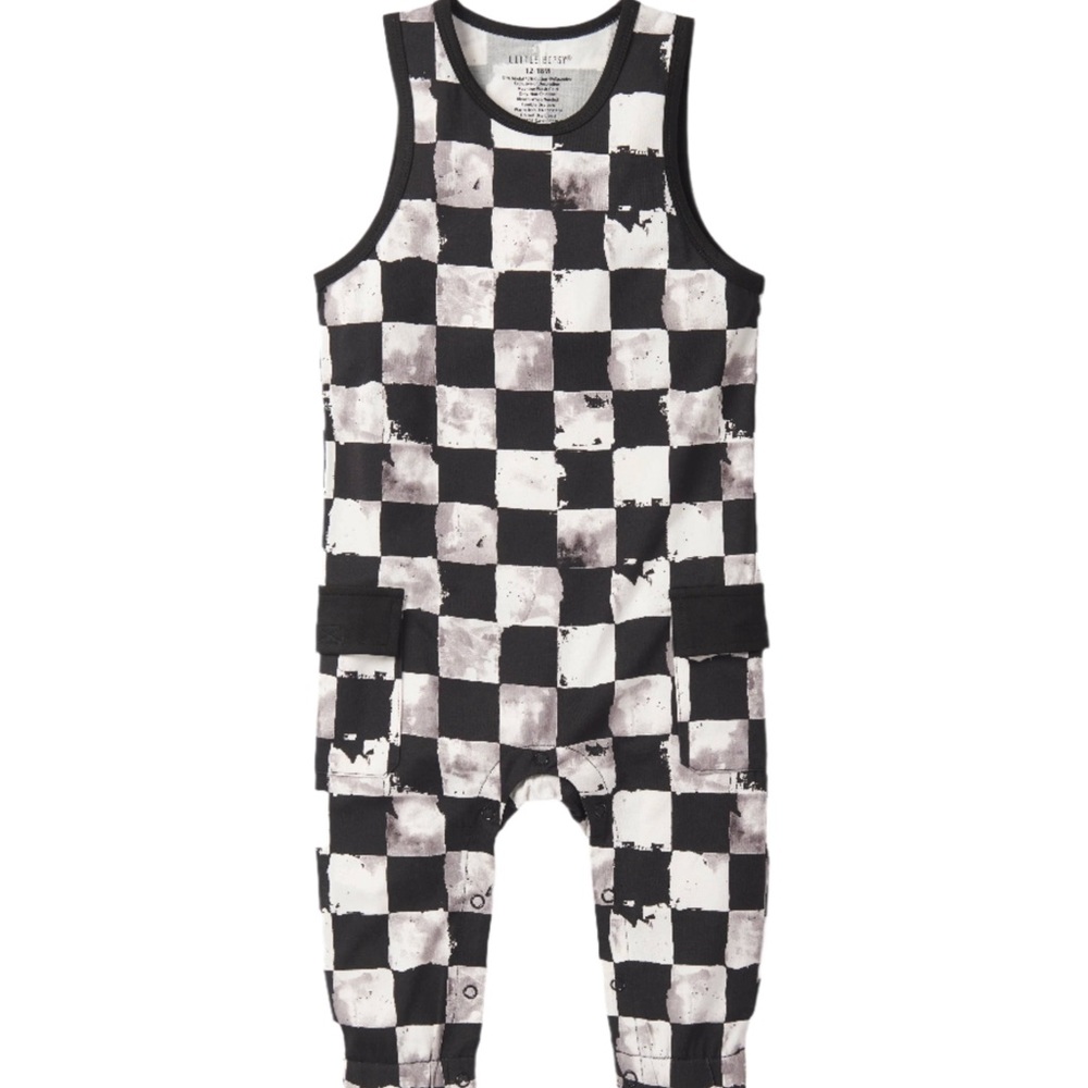 NWT Little Bipsy Monochrome Checkered Jumpsuit w pockets
